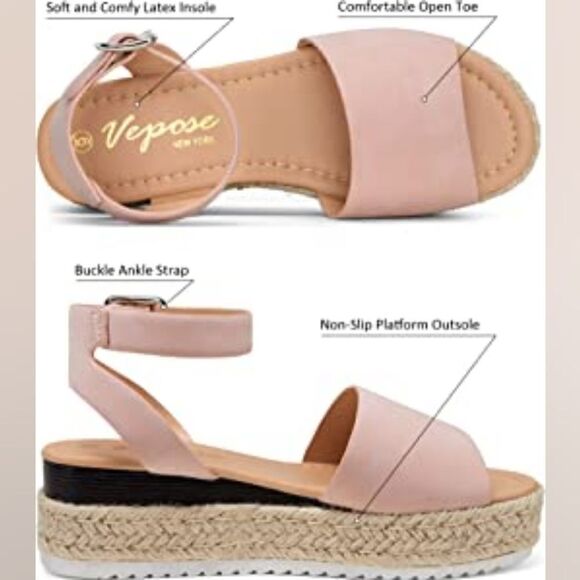 (25-2050) Vepose Wedge Sandals Summer Blush Sz 7.5 - Picture 6 of 10
